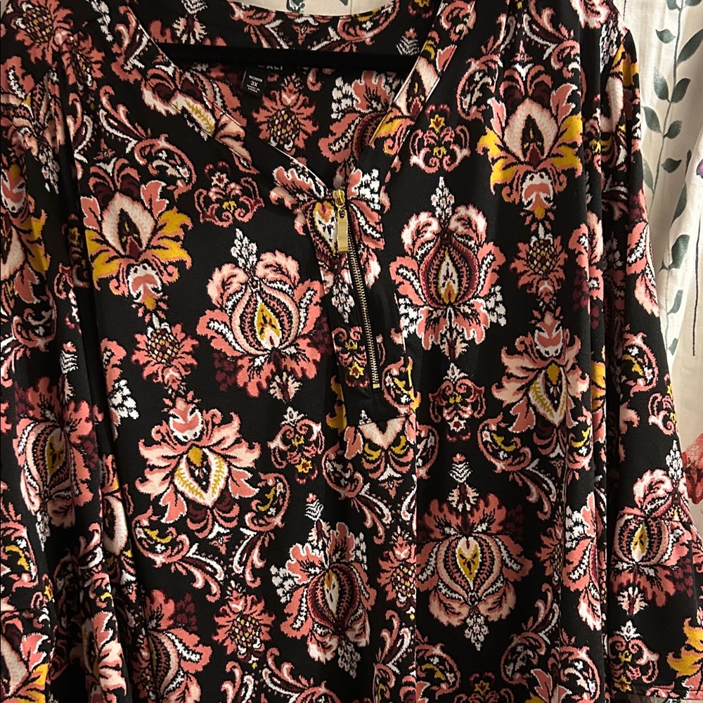 Roz & Ali Pink and Black Floral Blouse